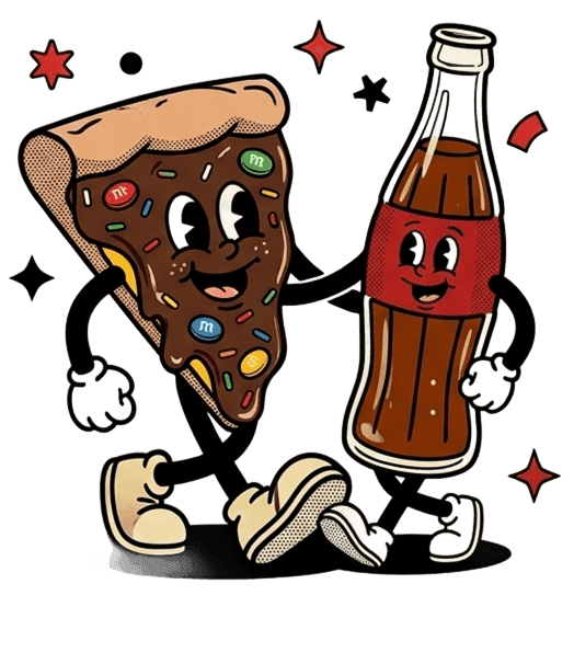 Personagens pizza e refrigerante